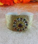 Golden acrylic kundan stud free size bracelets