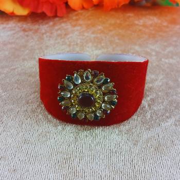 Red acrylic kundan stud free size bracelets 1