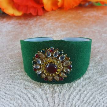 Green acrylic kundan stud free size bracelets 1