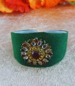 Green acrylic kundan stud free size bracelets
