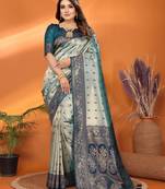 Blue tissue silk blend saree with weaving zari work