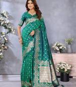 Green banarasi tissue silk blend saree with gala weaving work