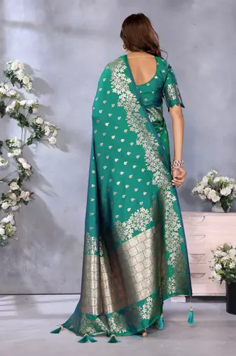 Green banarasi tissue silk blend saree with gala weaving work