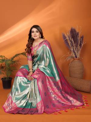 Sky blue banarasi tissue silk blend saree with weaving work 2
