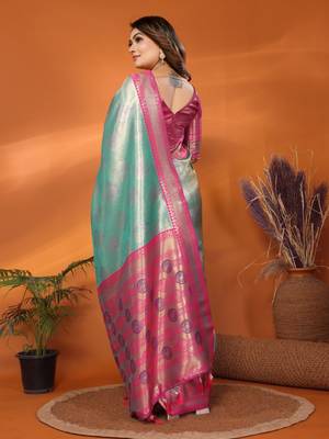 Sky blue banarasi tissue silk blend saree with weaving work 4
