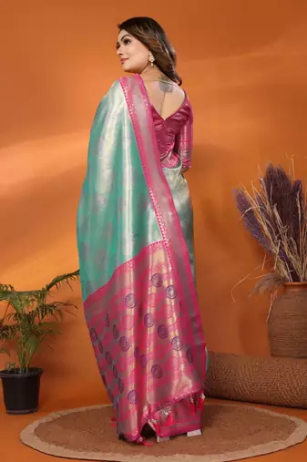 Sky blue banarasi tissue silk blend saree with weaving work
