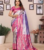 Purple banarasi tissue silk blend saree with weaving work