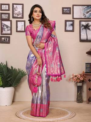 Purple banarasi tissue silk blend saree with weaving work 2