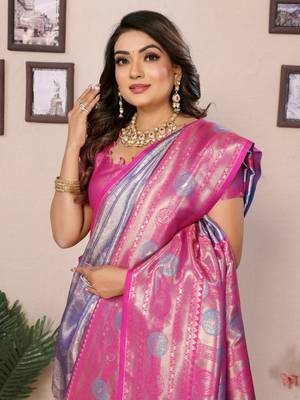 Purple banarasi tissue silk blend saree with weaving work 3