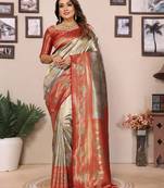 Sea green banarasi tissue silk blend saree with weaving work