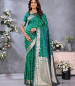 Green banarasi tissue silk blend saree with gala weaving work