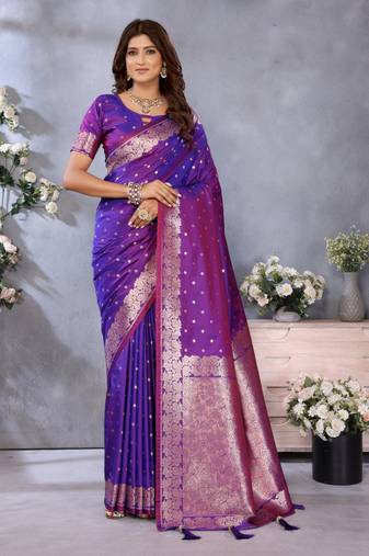Purple banarasi tissue silk blend saree with gala weaving work