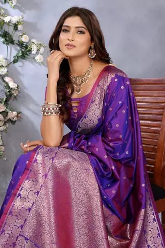Purple banarasi tissue silk blend saree with gala weaving work