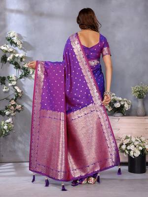 Purple banarasi tissue silk blend saree with gala weaving work 4