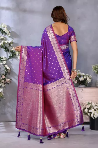 Purple banarasi tissue silk blend saree with gala weaving work