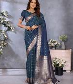 Teal banarasi tissue silk blend saree with gala weaving work