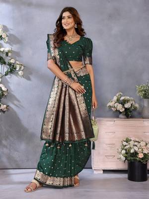 Dark green banarasi tissue silk blend saree with gala weaving work 2