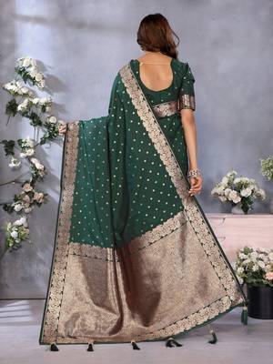 Dark green banarasi tissue silk blend saree with gala weaving work 4