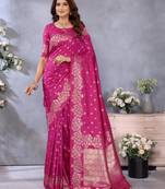 Rani pink banarasi tissue silk blend saree with gala weaving work