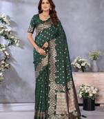 Dark green banarasi tissue silk blend saree with gala weaving work