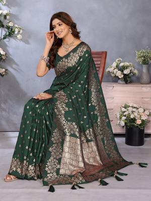 Dark green banarasi tissue silk blend saree with gala weaving work 2