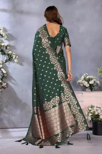 Dark green banarasi tissue silk blend saree with gala weaving work