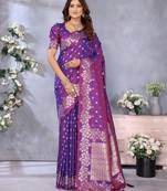 Purple banarasi tissue silk blend saree with gala weaving work