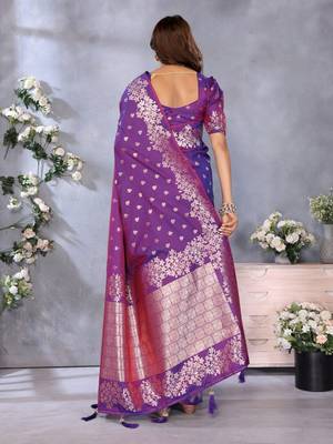 Purple banarasi tissue silk blend saree with gala weaving work 4