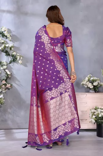 Purple banarasi tissue silk blend saree with gala weaving work