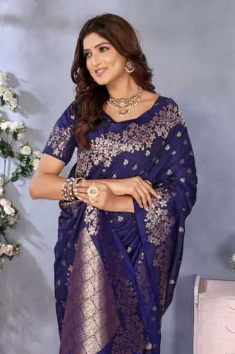 Violet banarasi tissue silk blend saree with gala weaving work