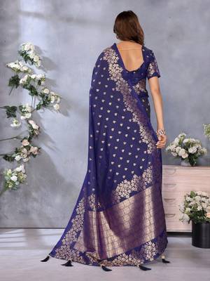 Violet banarasi tissue silk blend saree with gala weaving work 4