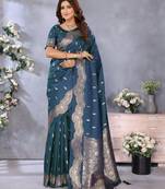 Blue banarasi tissue silk blend saree with gala weaving work