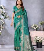 Green banarasi tissue silk blend saree with gala weaving work