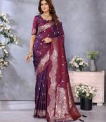 Maroon banarasi tissue silk blend saree with gala weaving work