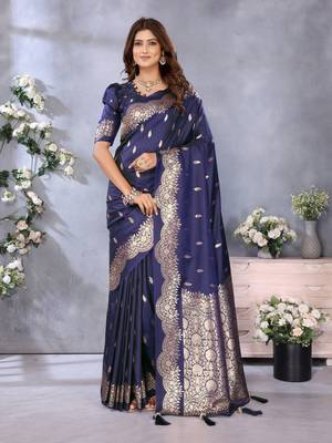 Violet banarasi tissue silk blend saree with gala weaving work 1