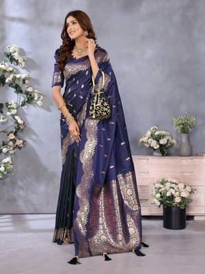 Violet banarasi tissue silk blend saree with gala weaving work 2