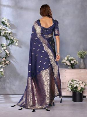 Violet banarasi tissue silk blend saree with gala weaving work 4