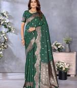Dark green banarasi tissue silk blend saree with gala weaving work