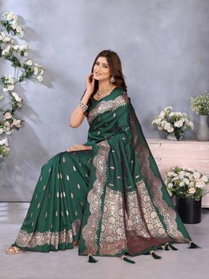Dark green banarasi tissue silk blend saree with gala weaving work 2