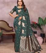 Dark green banarasi tissue silk blend saree with gala weaving work