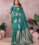 Green banarasi tissue silk blend saree with gala weaving work