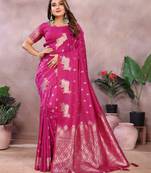 Pink banarasi tissue silk blend saree with gala weaving work