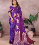 Purple banarasi tissue silk blend saree with gala weaving work