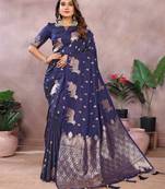 Dark navy blue banarasi tissue silk blend saree with gala weaving work