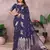 Dark navy blue banarasi tissue silk blend saree with gala weaving work