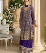 Purple embroidered georgette palazzo style salwar suit