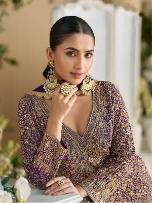 Purple embroidered georgette palazzo style salwar suit 2