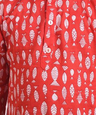 Red cotton woven boys kurta pyjama set 3