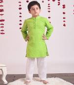 Green cotton woven boys kurta pyjama set
