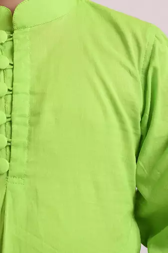 Green cotton woven boys kurta pyjama set